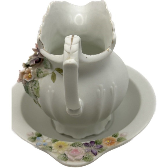 Vintage Lefton China 4.5" Handpainted Creamer/Basin & Decorative Pitcher KW3221 - Picture 4 of 10